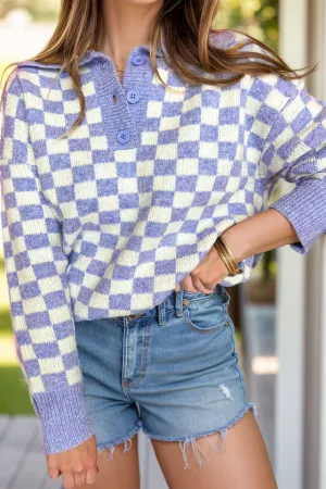 🌟 Plus Size Checkered Collared Neck Long Sleeve Sweater 🌟