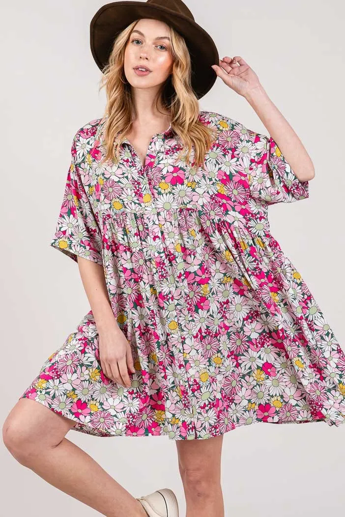 🌸 SAGE   FIG Floral Button Down Mini Shirt Dress 🌸