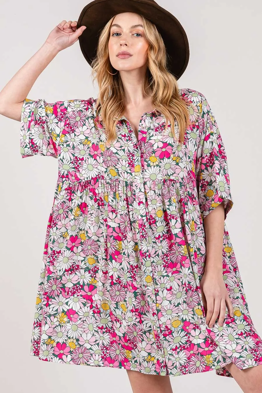 🌸 SAGE   FIG Floral Button Down Mini Shirt Dress 🌸