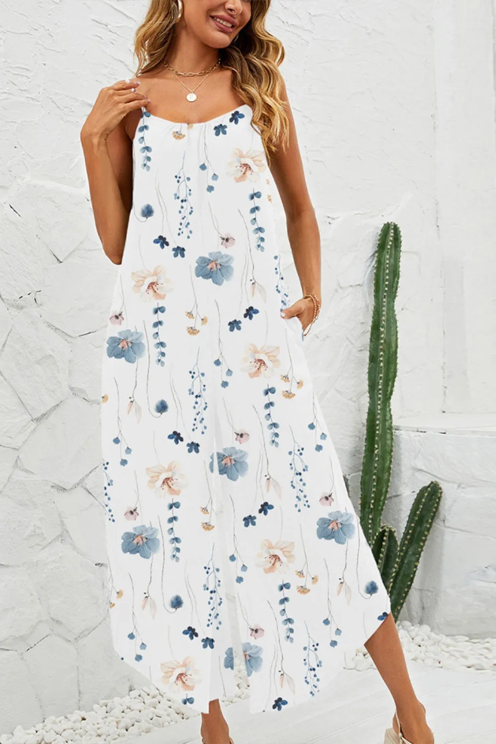 🌼 Shiny Printed Scoop Neck Wide-Leg Jumpsuit 🌼