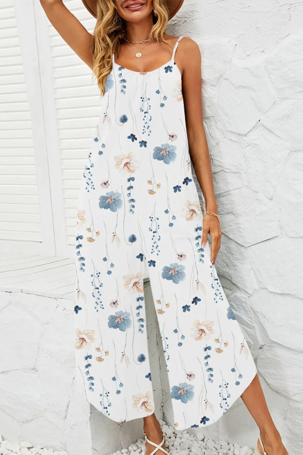 🌼 Shiny Printed Scoop Neck Wide-Leg Jumpsuit 🌼