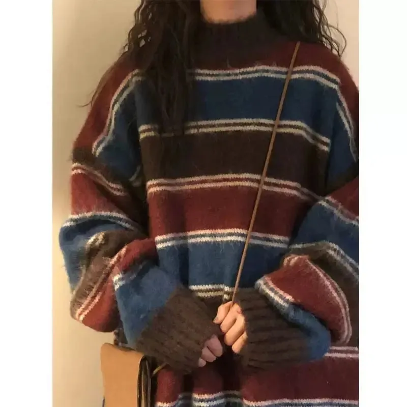 Aesthetic Sweaters Neck Harajuku  Womens Striped Jumpers Knitwear