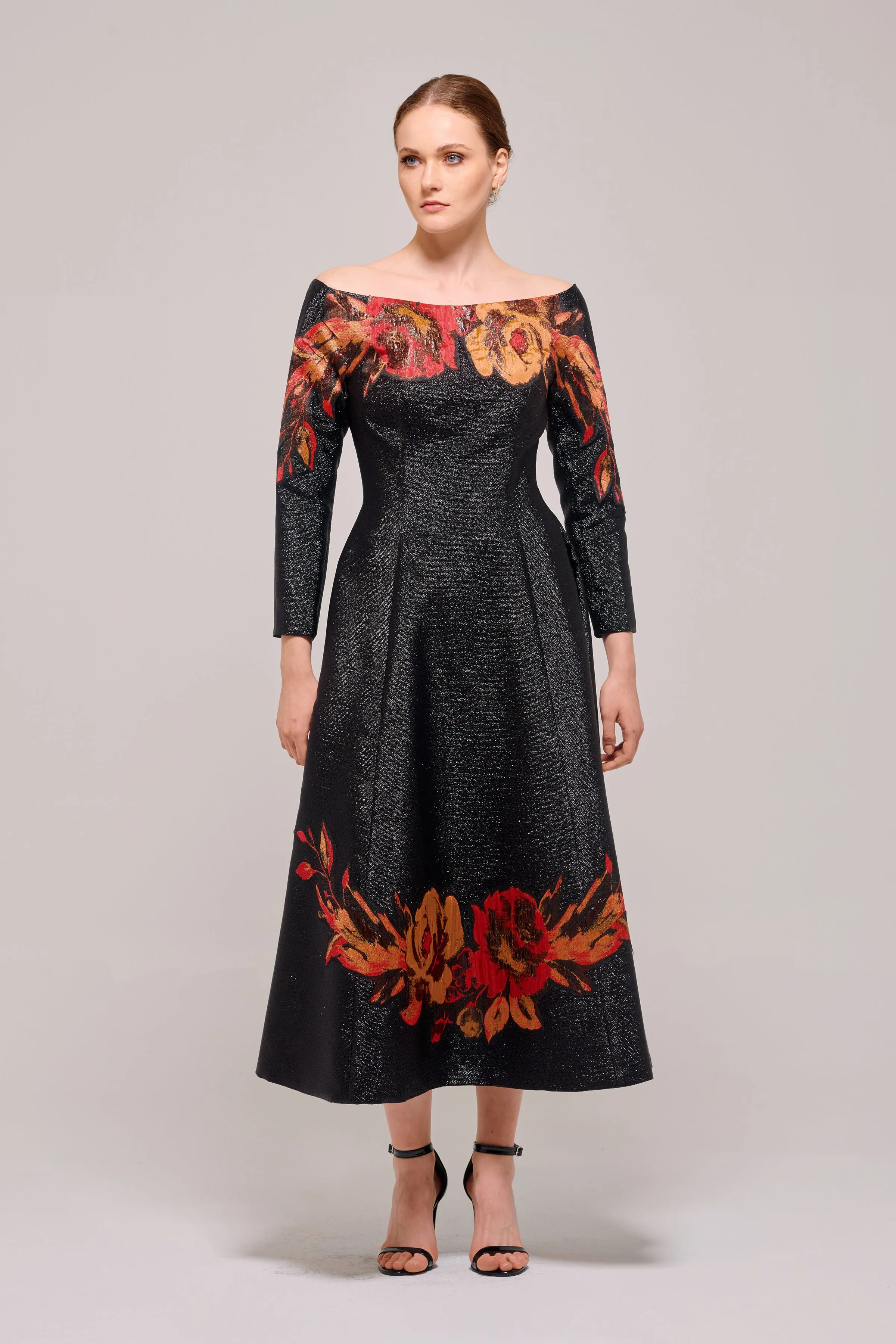 Applique Details Long Sleeve Maxi Gown