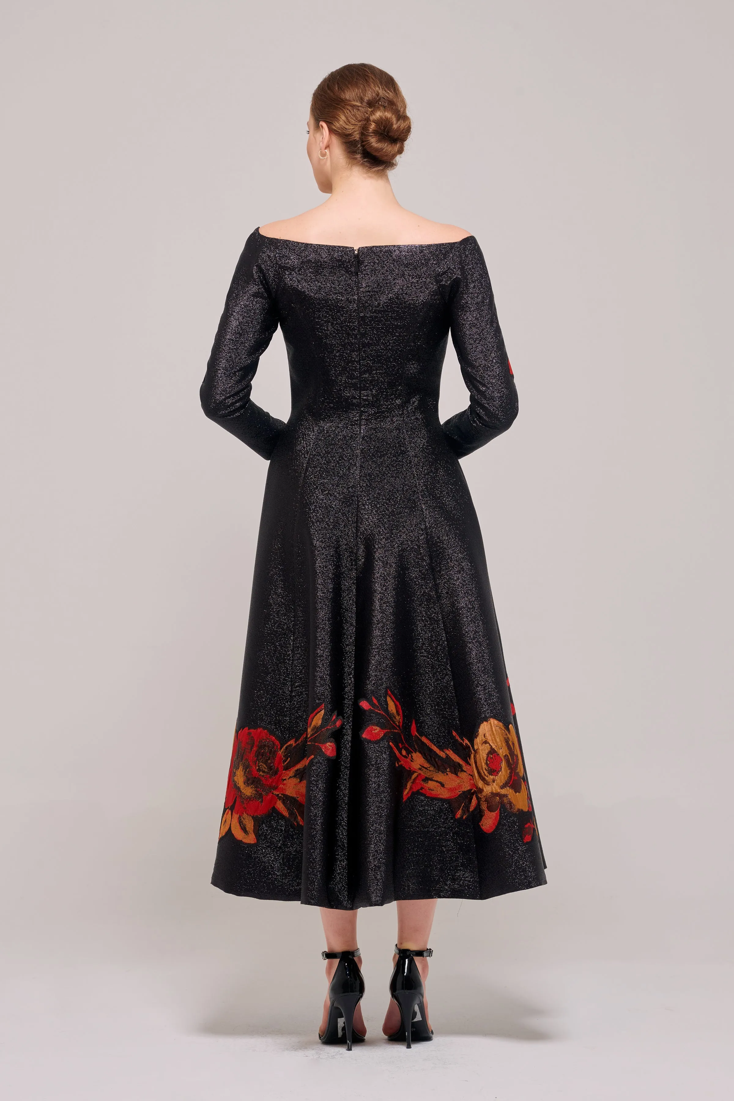 Applique Details Long Sleeve Maxi Gown