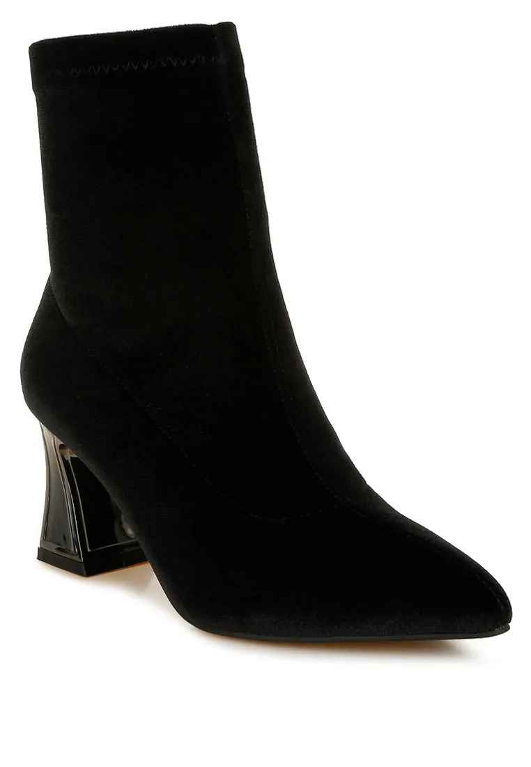 Arcturus Flared Block Heel Velvet Boots