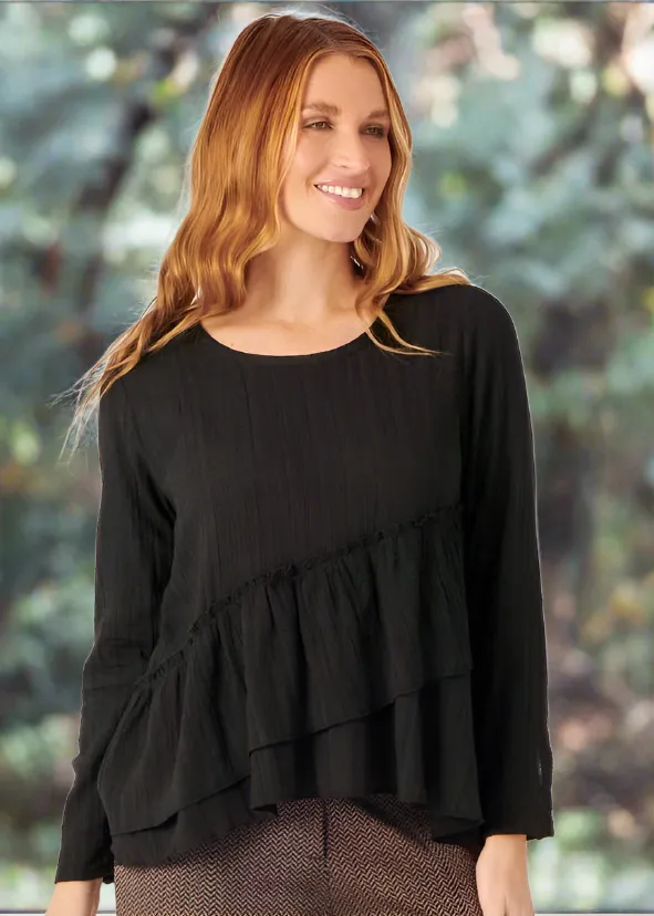 Asymmetric Frill Top - Black