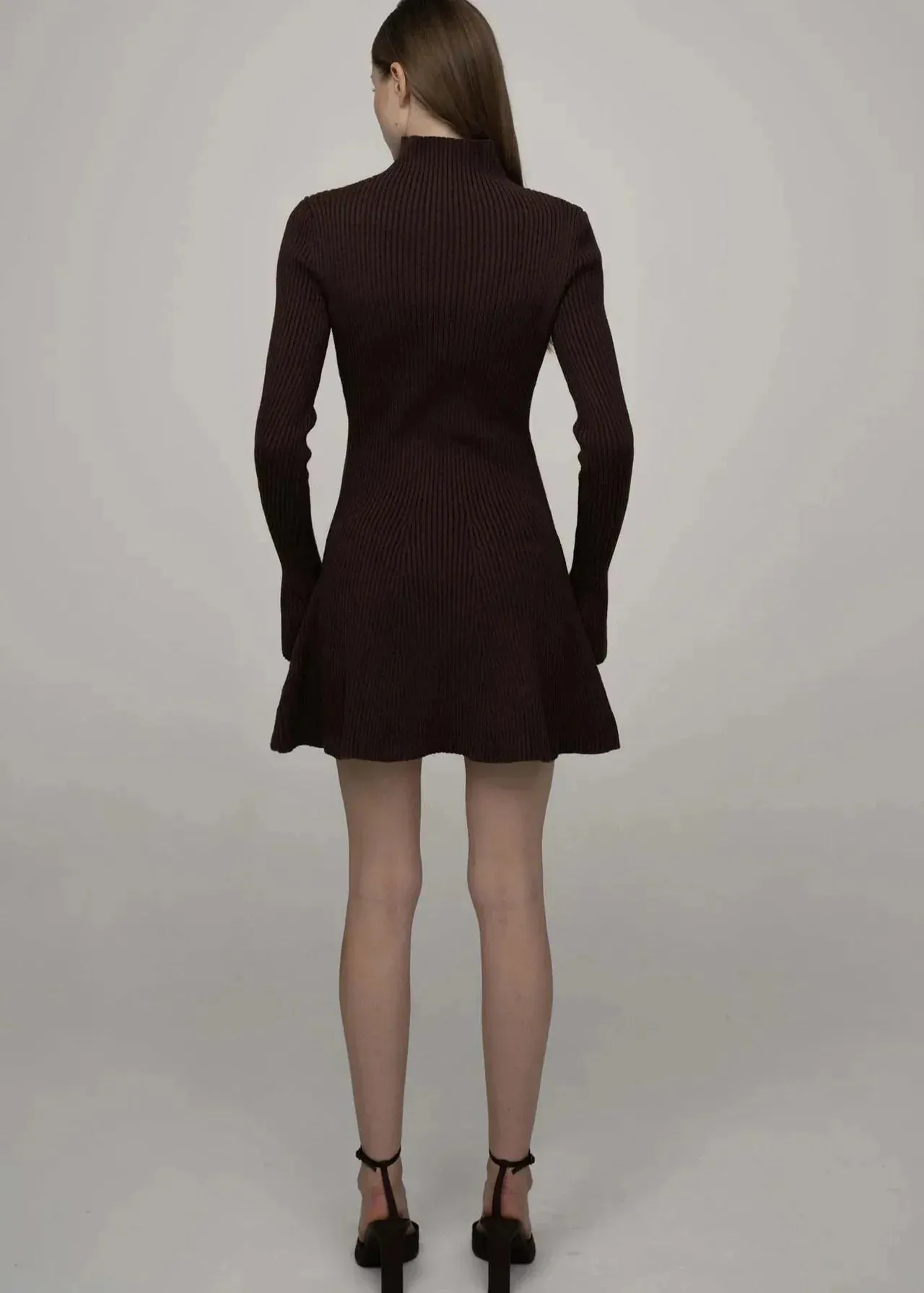 Autumn Chic - Ribbed Knit Turtleneck A-Line Dress