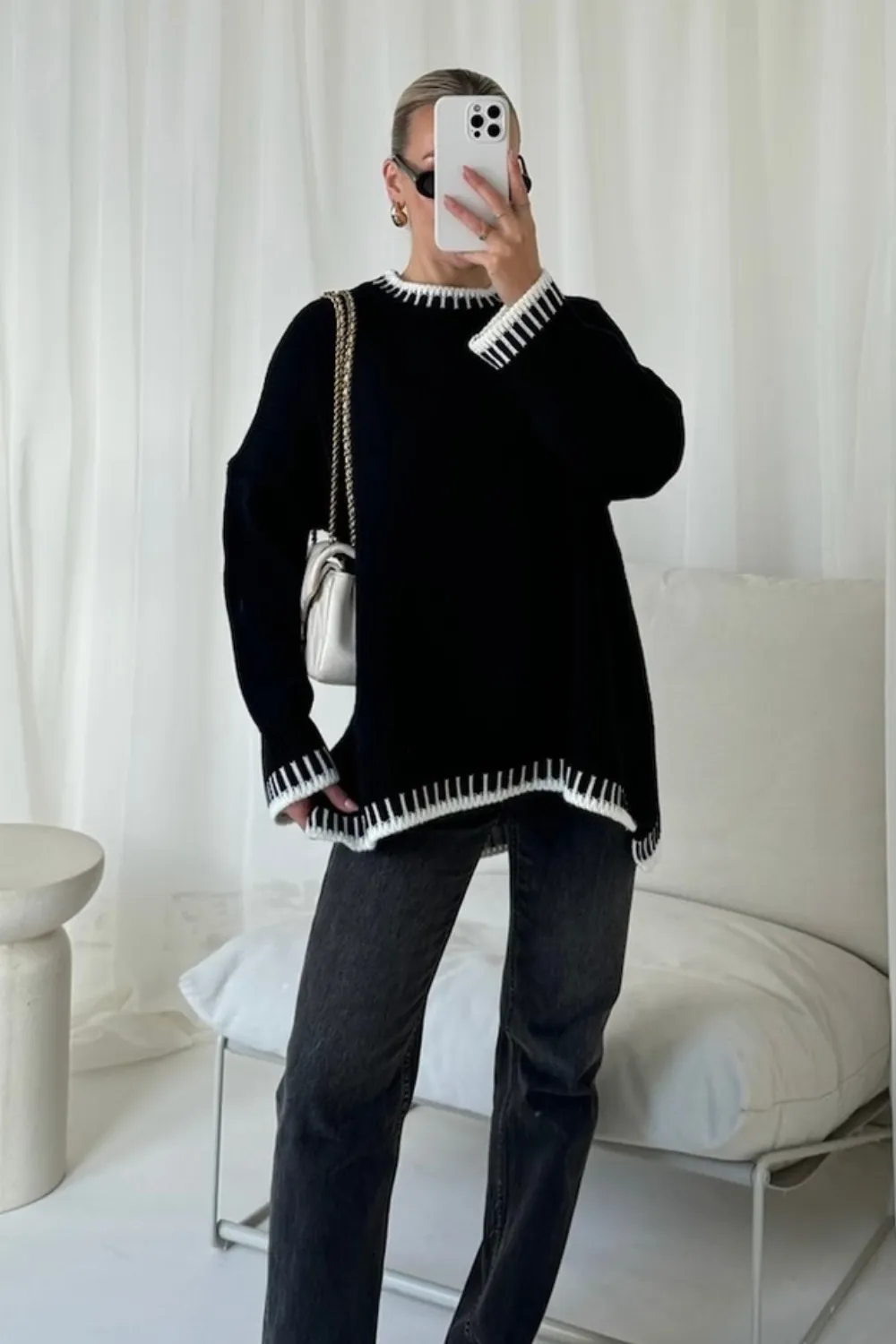 Avery black contrast trim knit jumper