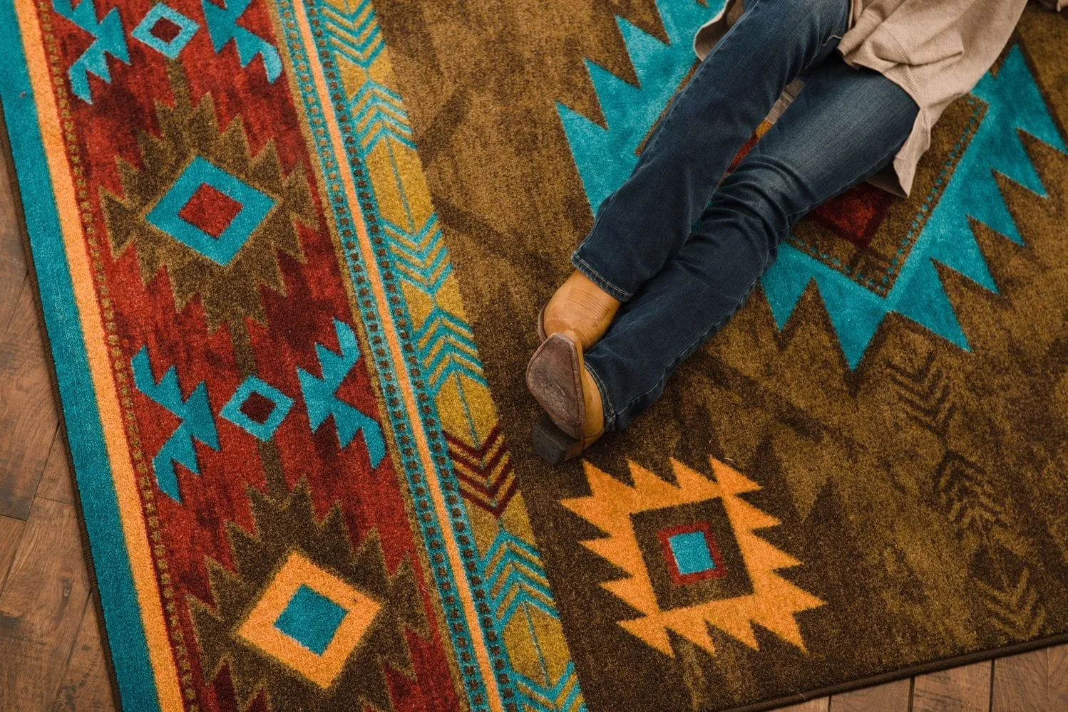 Aztec Whiskey River Rug in Turquoise XL