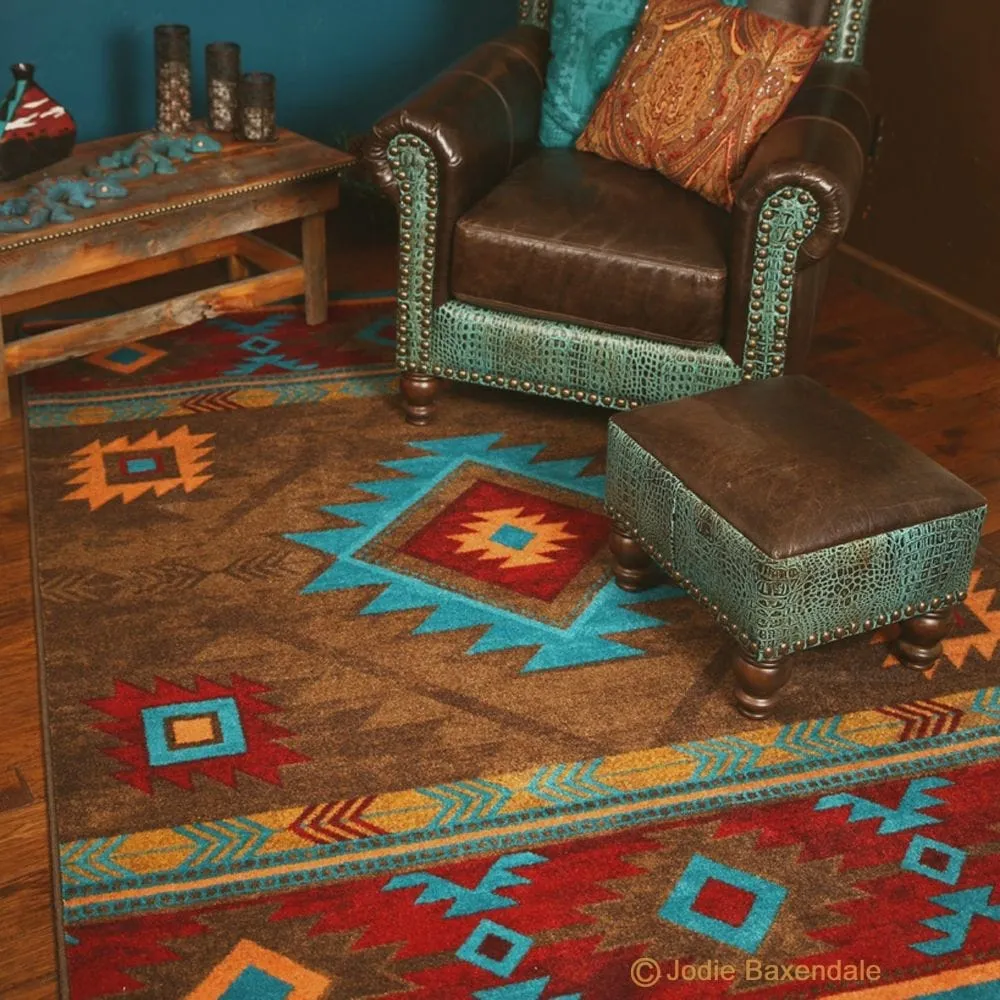 Aztec Whiskey River Rug in Turquoise XL