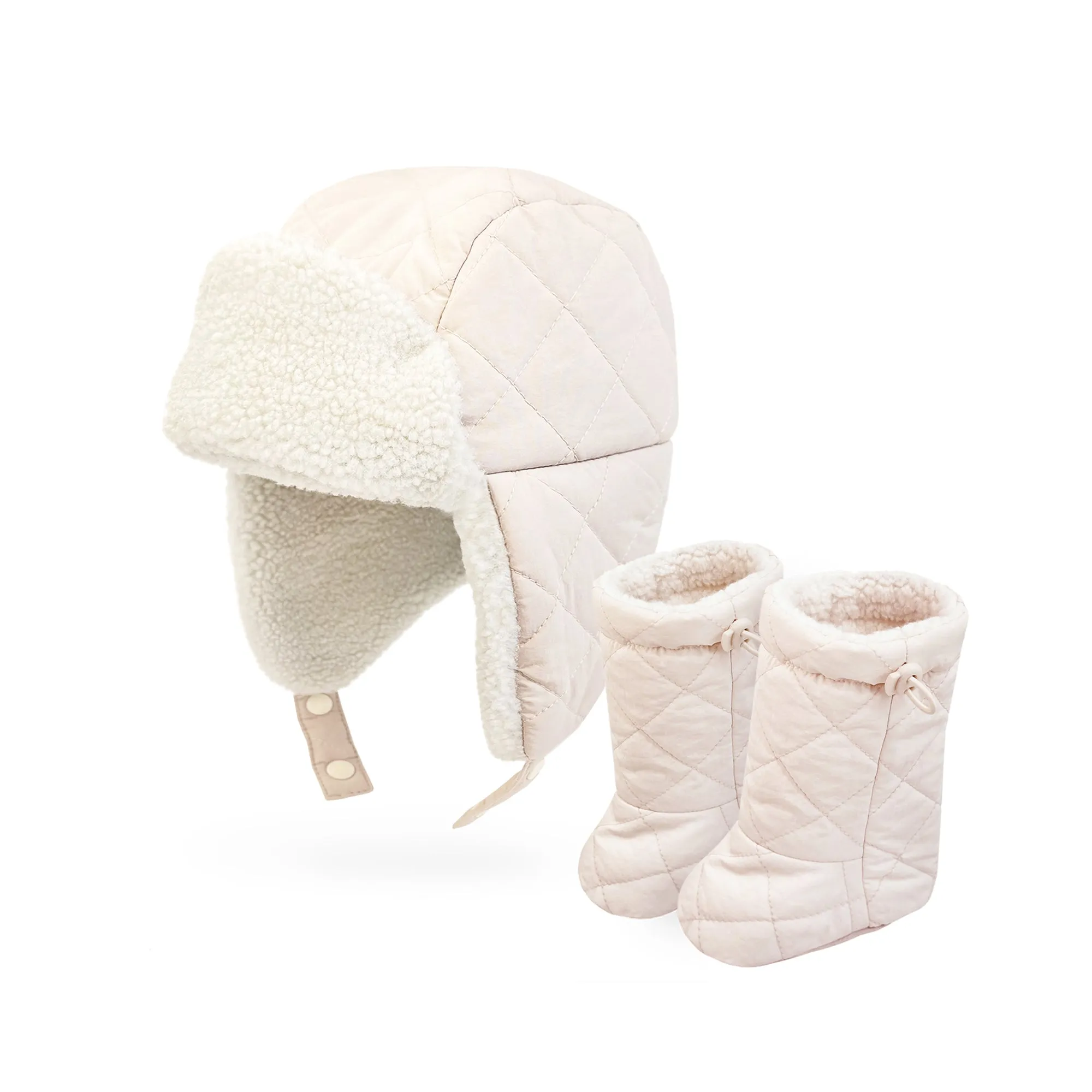 Baby Trapper Hat Toddler Winter Quilted Puffer Ear Flap Hat | Beige