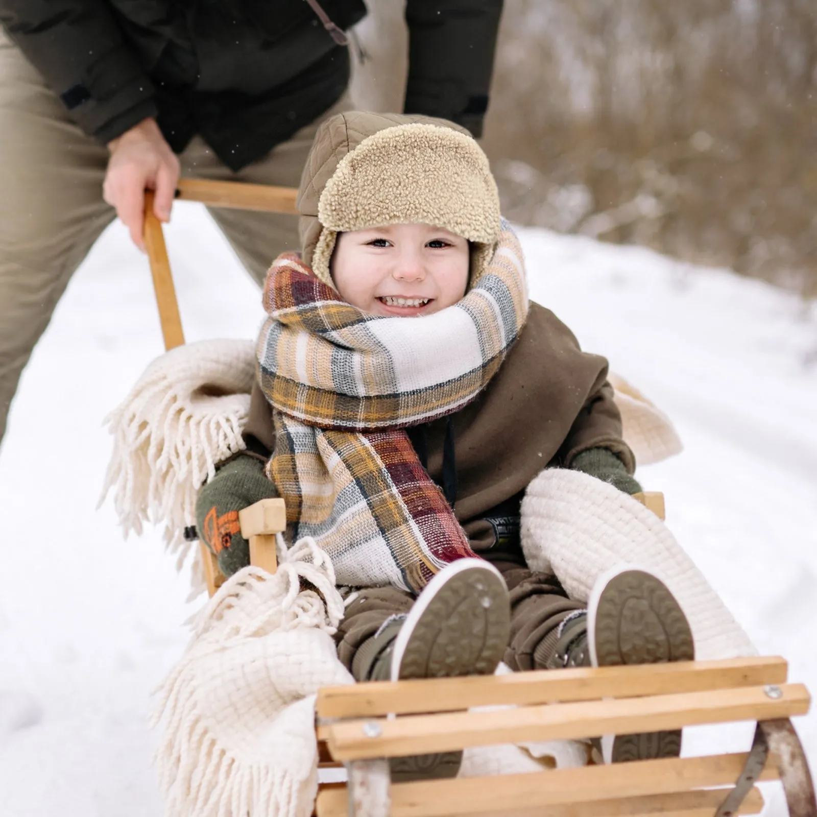 Baby Trapper Hat Toddler Winter Quilted Puffer Ear Flap Hat | Beige