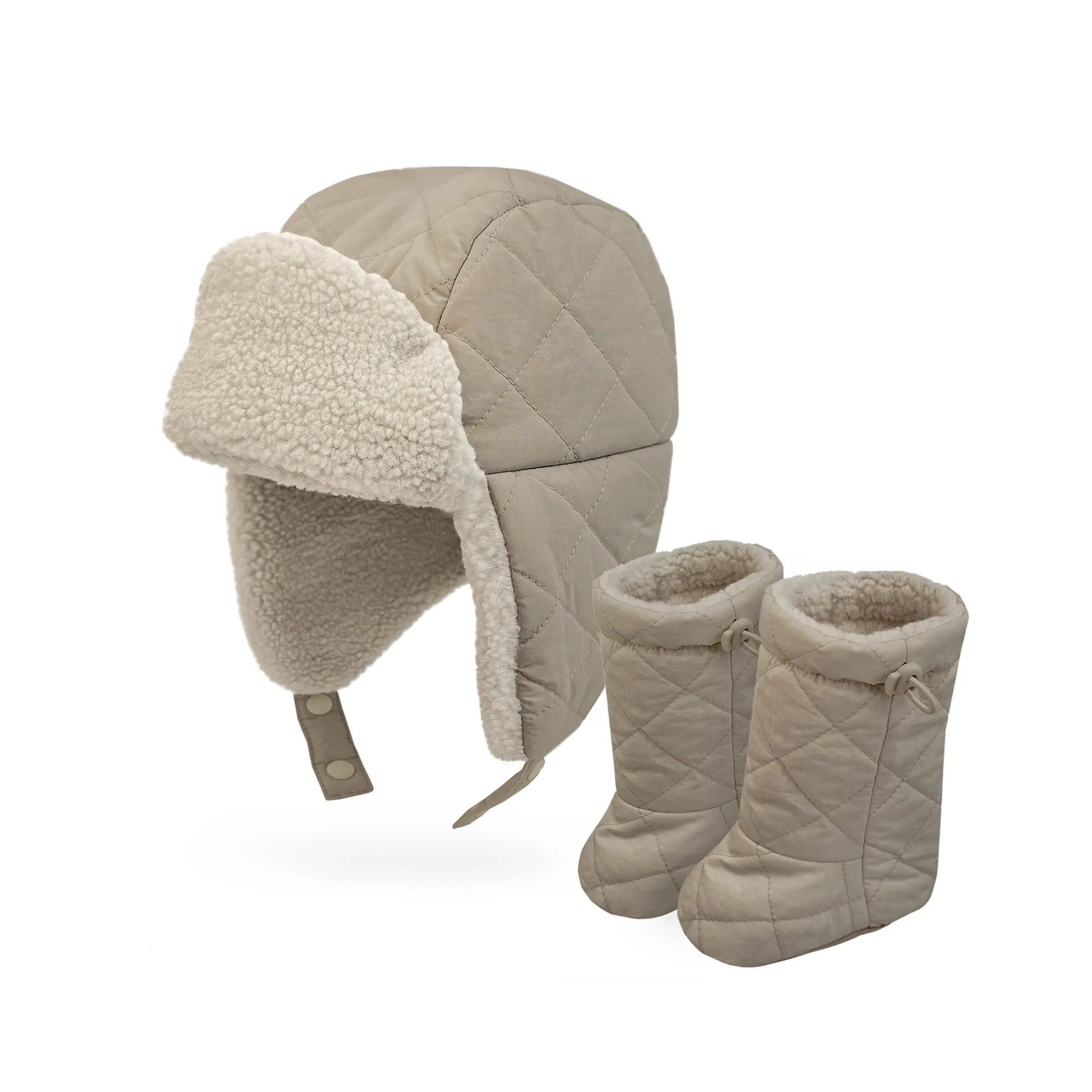 Baby Trapper Hat Toddler Winter Quilted Puffer Ear Flap Hat | Beige