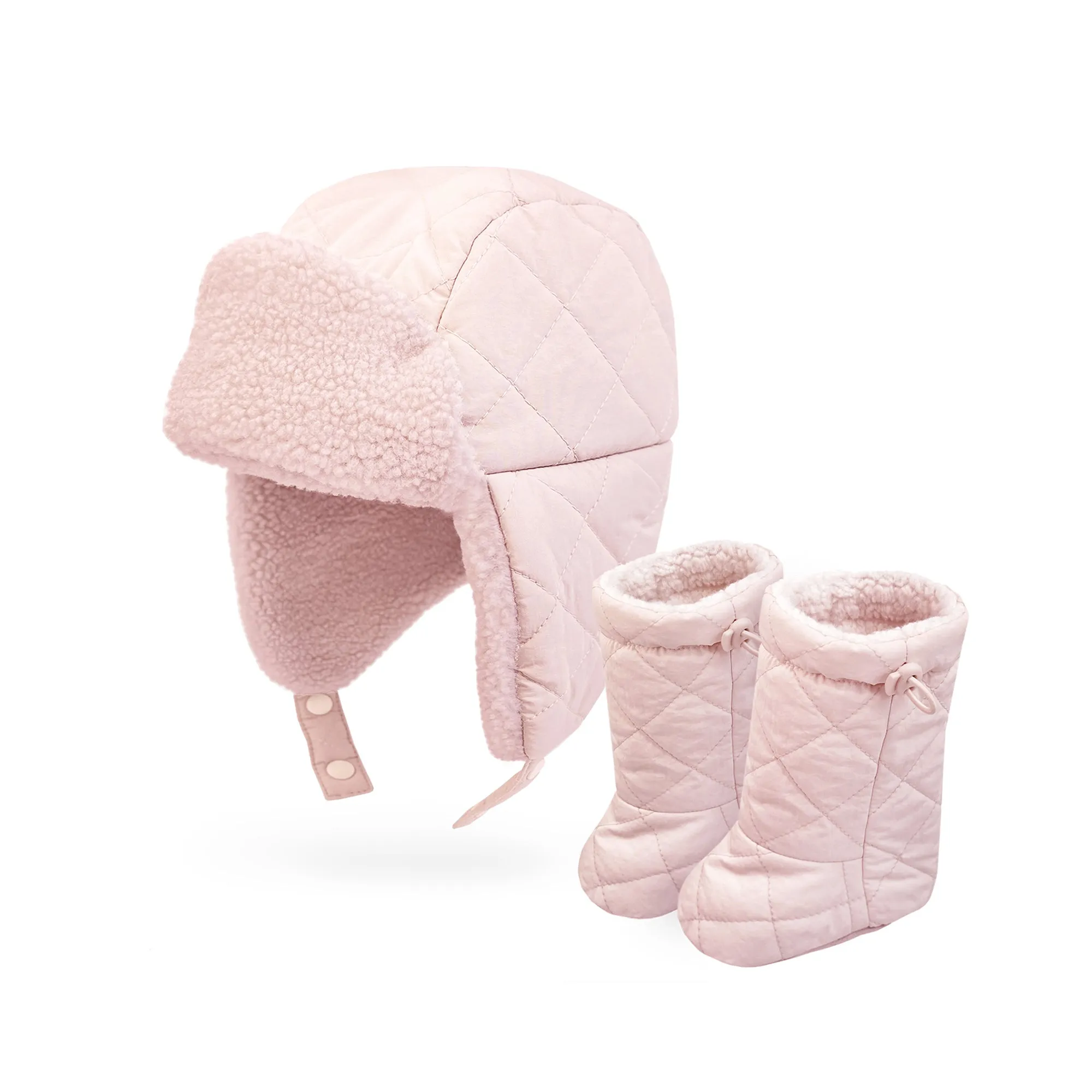 Baby Trapper Hat Toddler Winter Quilted Puffer Ear Flap Hat | Beige