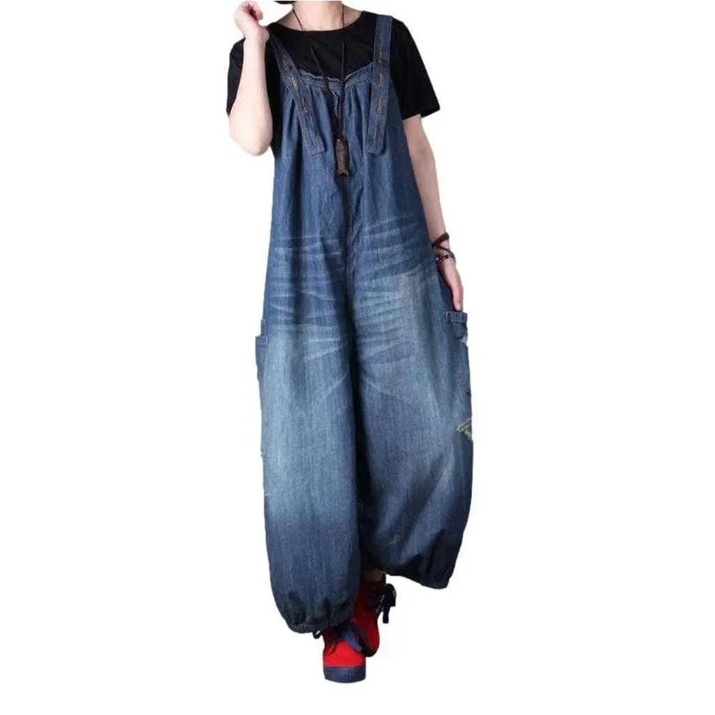 Baggy medium wash jeans dungaree for ladies