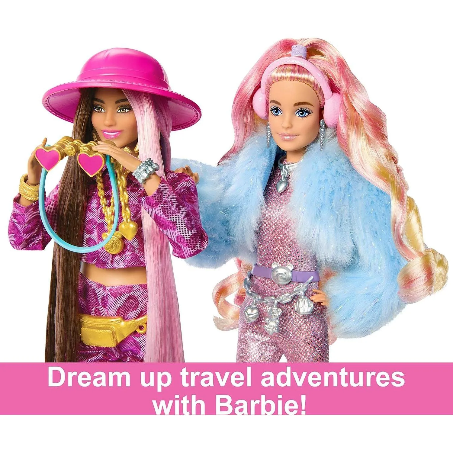 Barbie Doll with Safari Fashion, Barbie Extra Fly, Pink Animal Print Outfit and Pink Suitcase