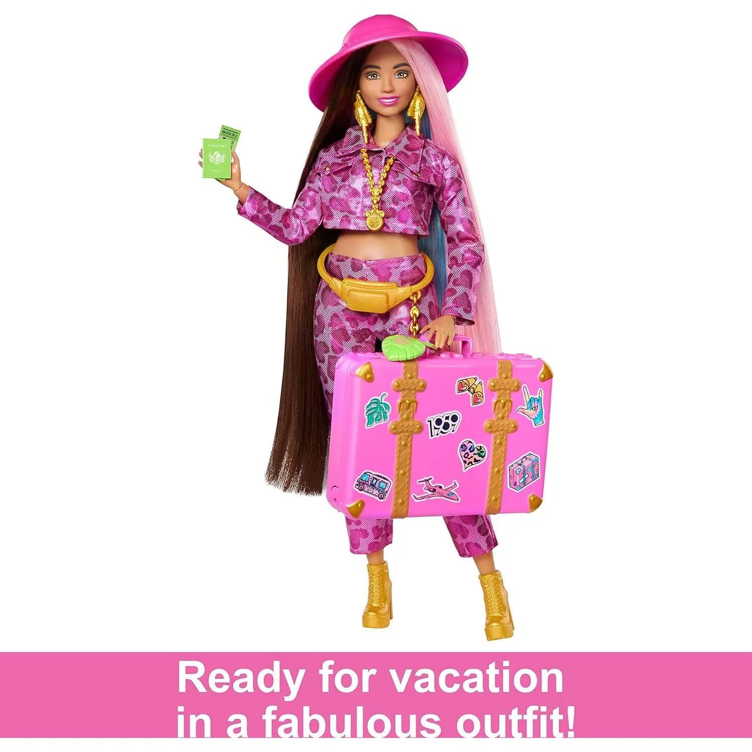 Barbie Doll with Safari Fashion, Barbie Extra Fly, Pink Animal Print Outfit and Pink Suitcase