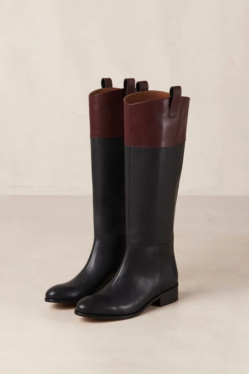 BILLIE BICOLOR BLACK BURGUNDY LEATHER BOOTS