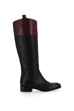 BILLIE BICOLOR BLACK BURGUNDY LEATHER BOOTS