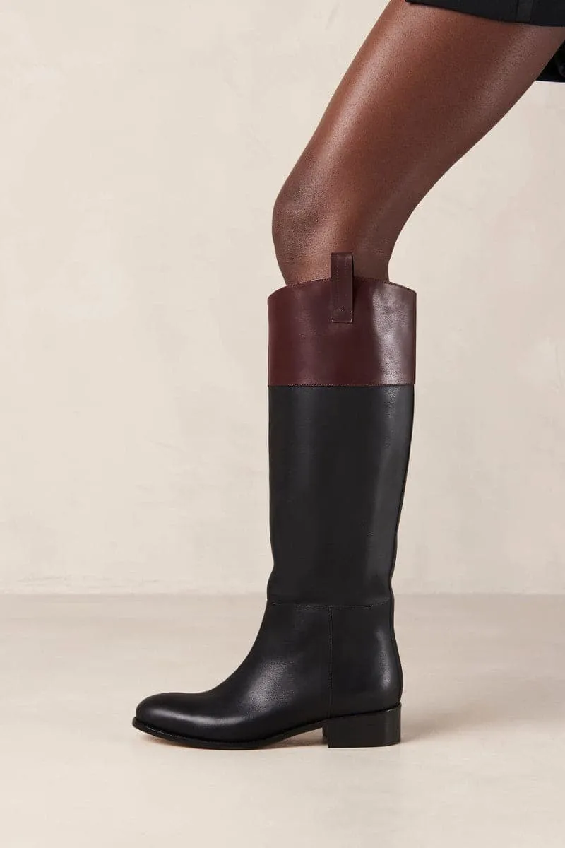 BILLIE BICOLOR BLACK BURGUNDY LEATHER BOOTS