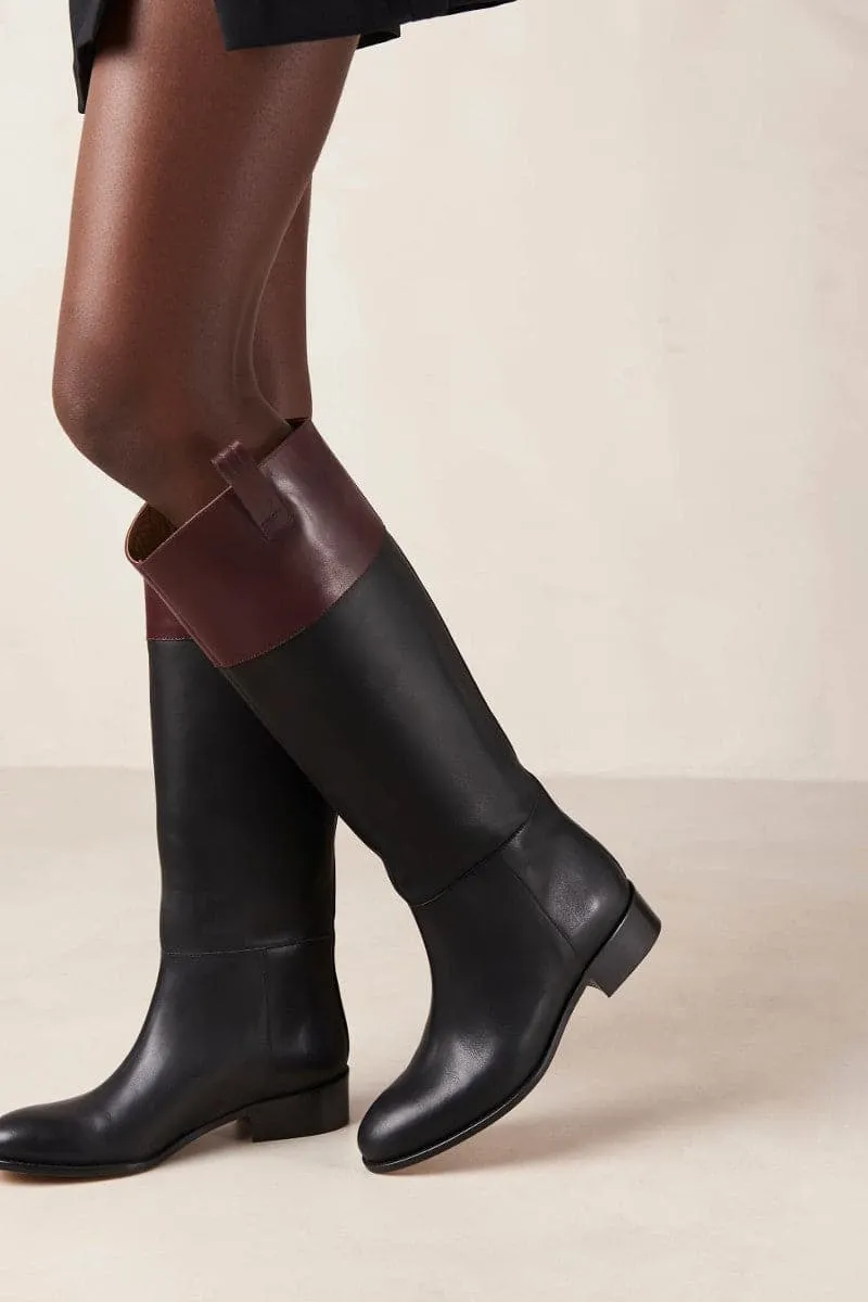 BILLIE BICOLOR BLACK BURGUNDY LEATHER BOOTS