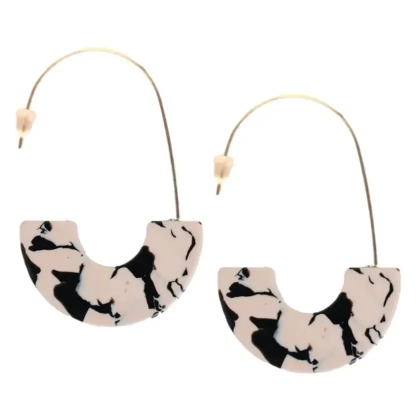 Black and Cream Marble Threader Minimalist Earrings