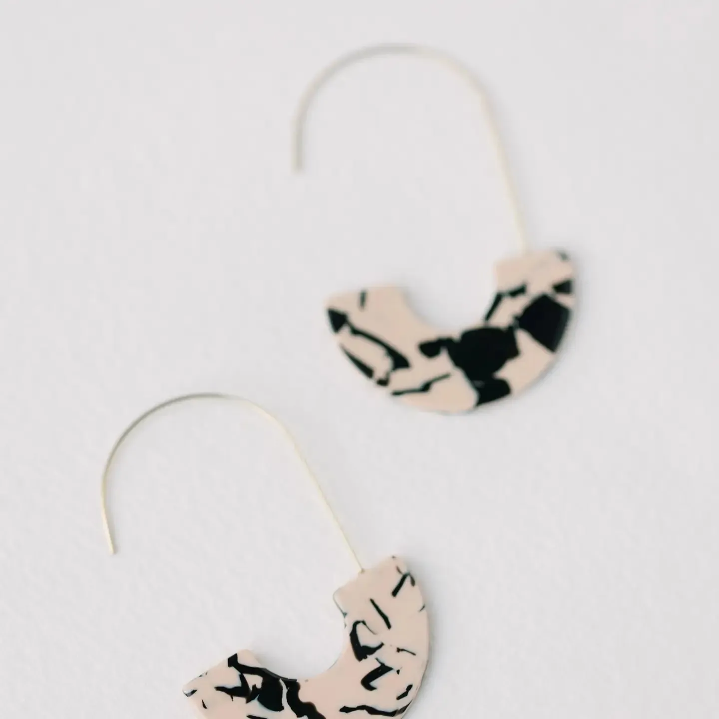 Black and Cream Marble Threader Minimalist Earrings