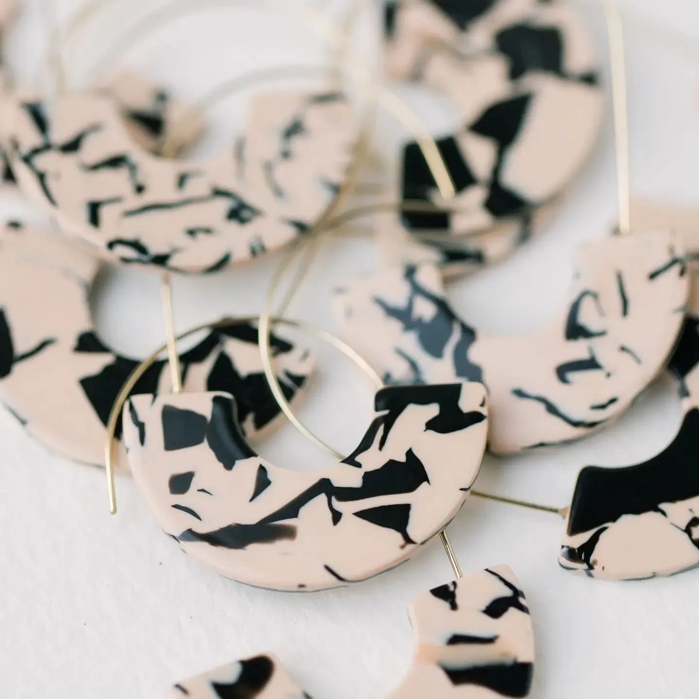 Black and Cream Marble Threader Minimalist Earrings