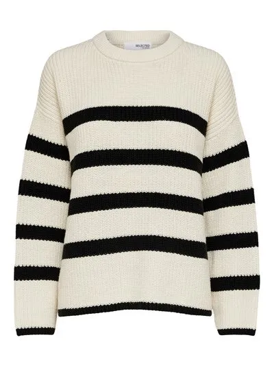 Bloomie LS Knit O-Neck - Snow White W/Black