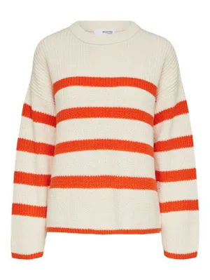 Bloomie LS Knit O-Neck - Snow White W/Orangeade