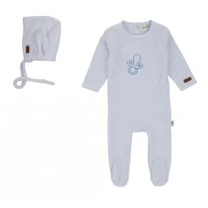 Bondoux Paci Embroidered Velour Footie & Bonnet Boy