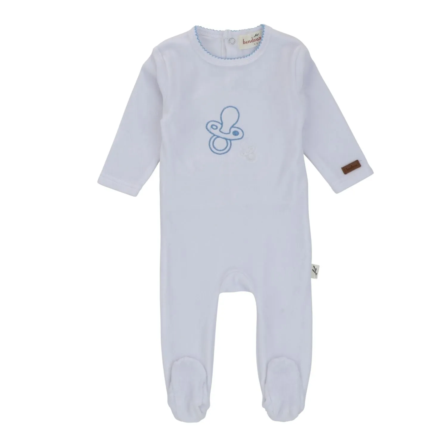 Bondoux Paci Embroidered Velour Footie & Bonnet Boys