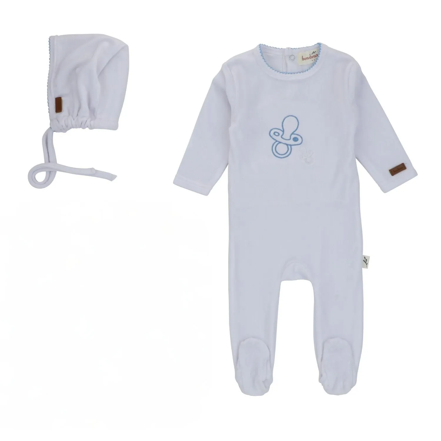 Bondoux Paci Embroidered Velour Footie & Bonnet Boys