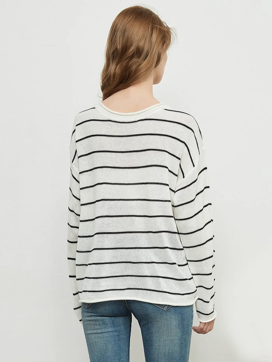 Crew Neck Minimalist Striped Sweater