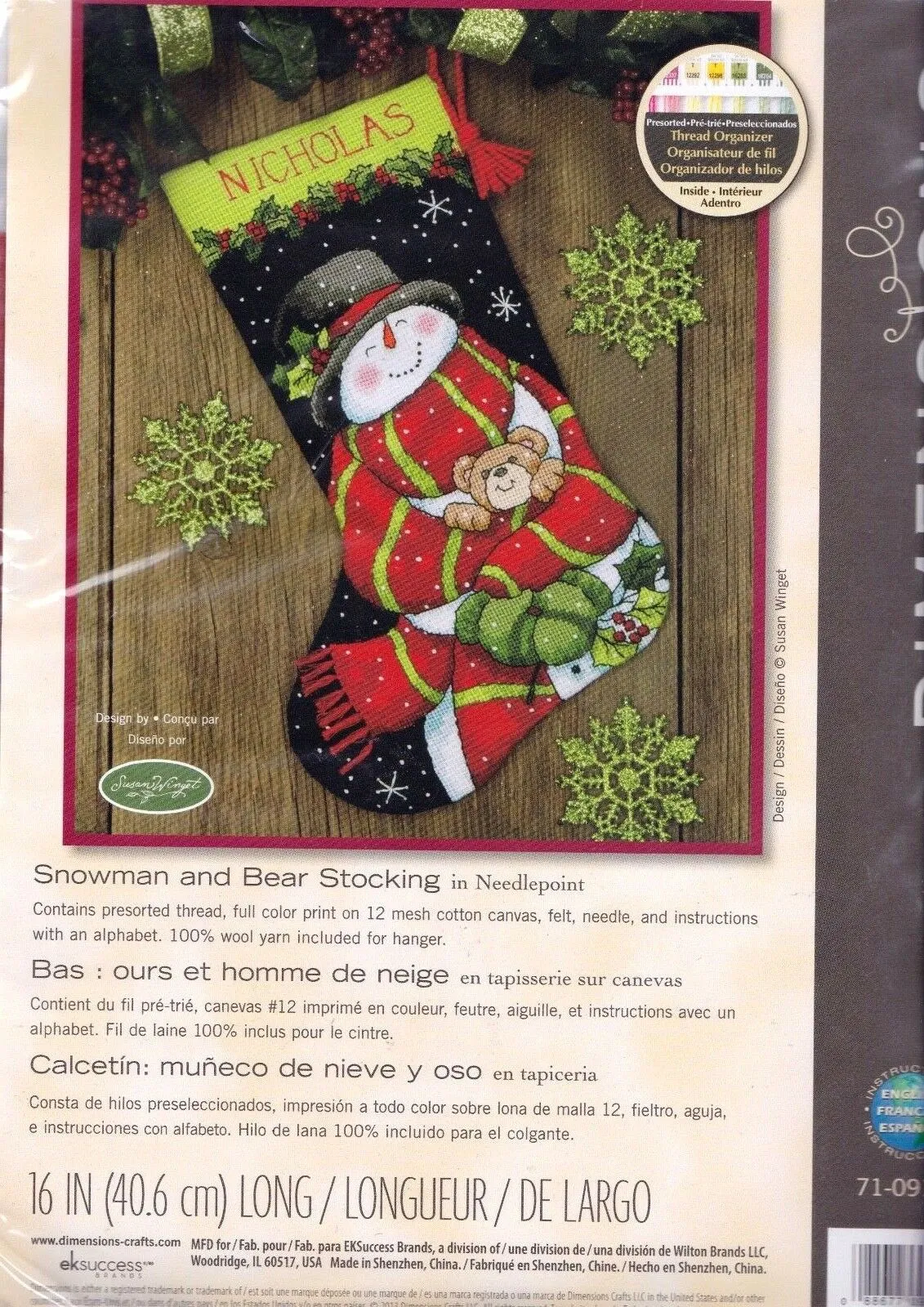 DIY Dimensions Snowman and Bear Snow Christmas Needlepoint Stocking Kit