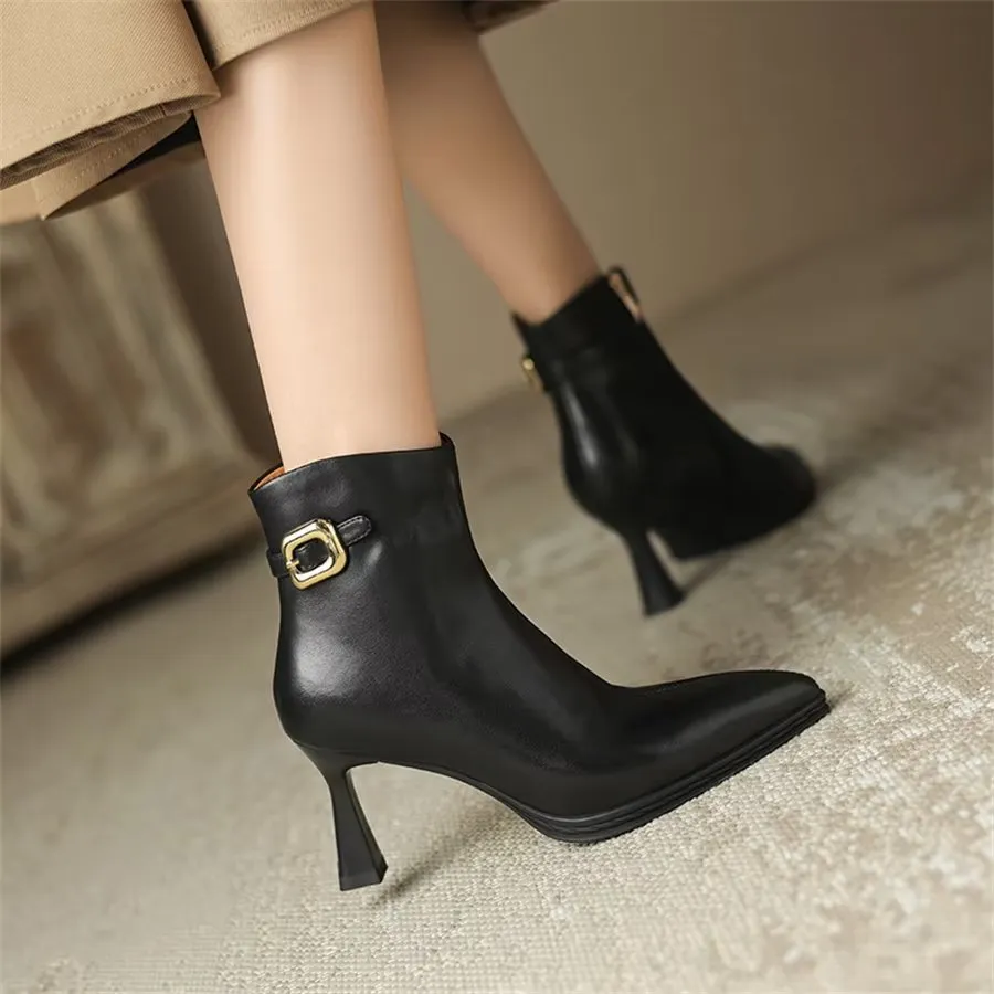 Elegant Cow Leather Pointed Stiletto Boots