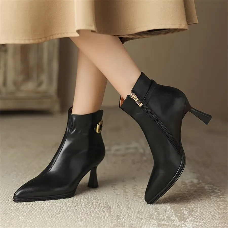 Elegant Cow Leather Pointed Stiletto Boots