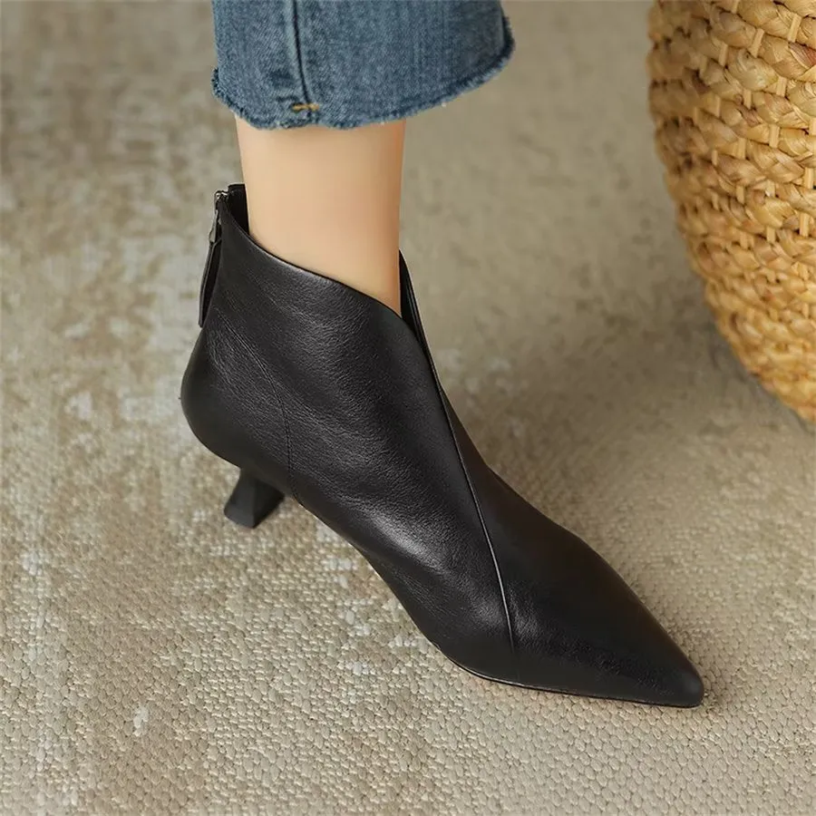 Elegant Cow Leather Pointed Toe Inner Zipper Boots