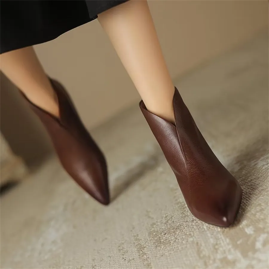 Elegant Cow Leather Pointed Toe Inner Zipper Boots