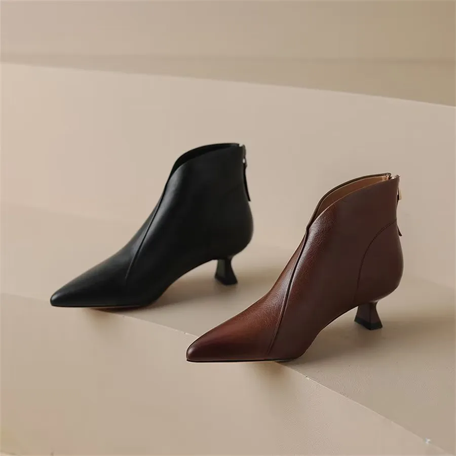 Elegant Cow Leather Pointed Toe Inner Zipper Boots