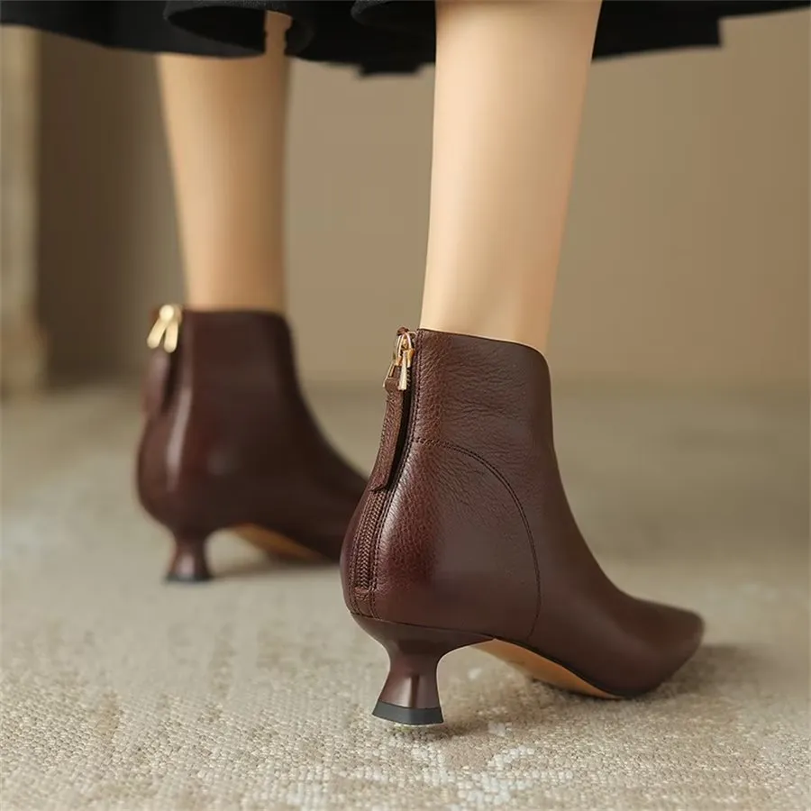 Elegant Cow Leather Pointed Toe Inner Zipper Boots