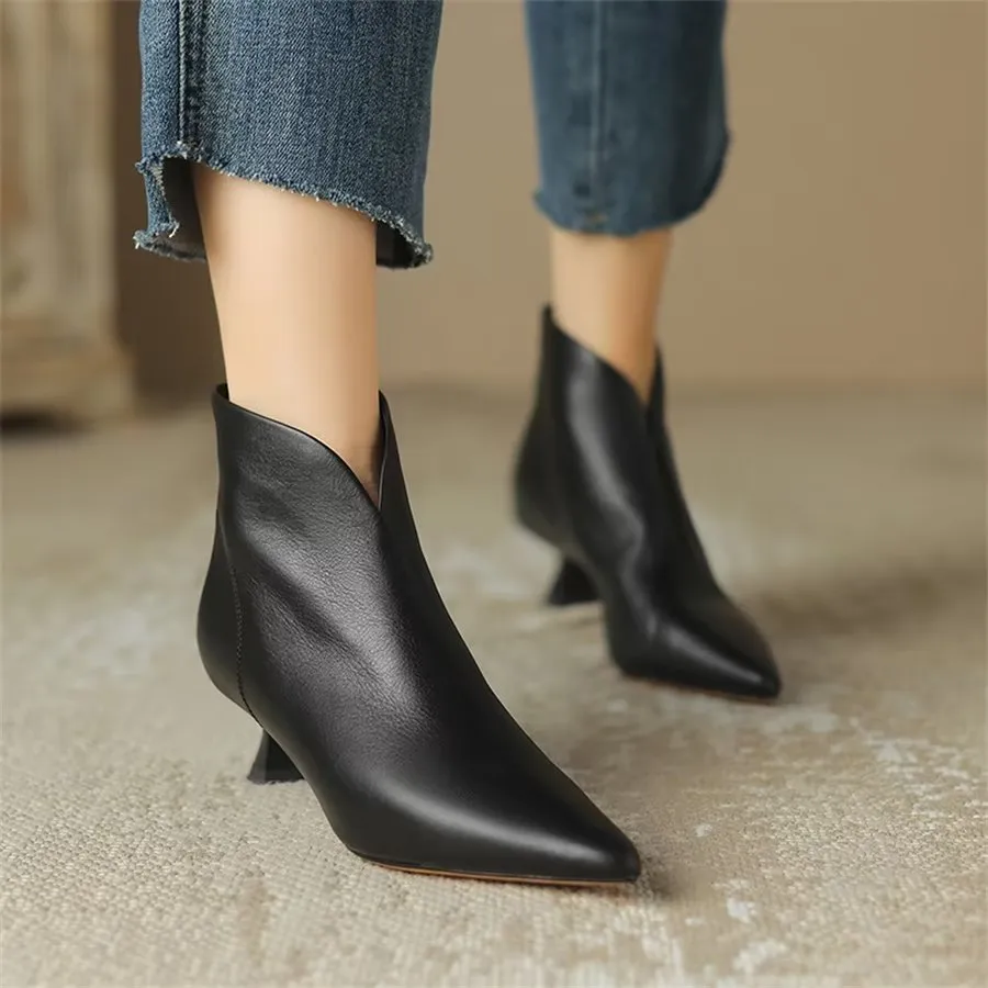 Elegant Cow Leather Pointed Toe Inner Zipper Boots