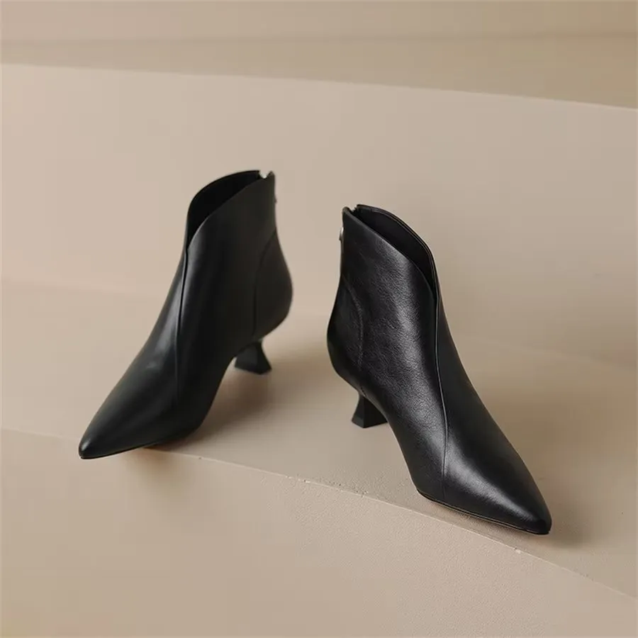 Elegant Cow Leather Pointed Toe Inner Zipper Boots