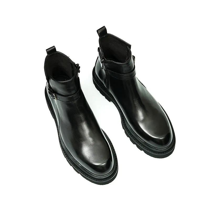 Elegant Leather Round Toe Chelsea Ankle Boots