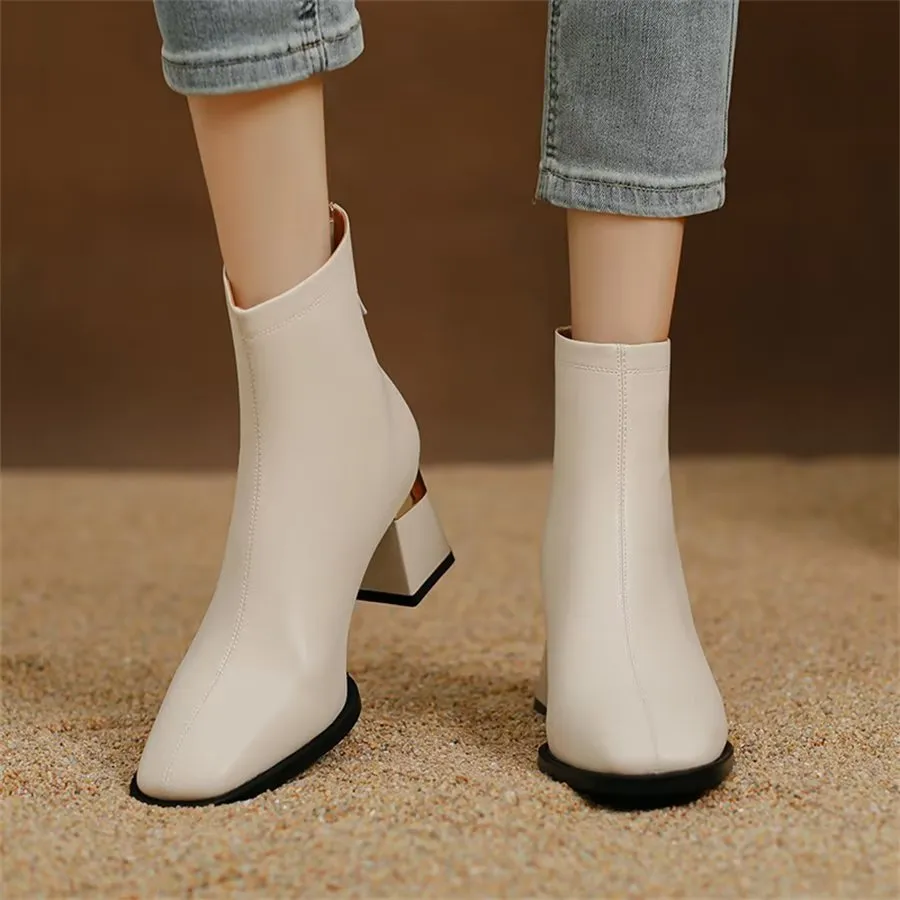 Elegant Zipper Pointed Toe Buckled High Heel Boots