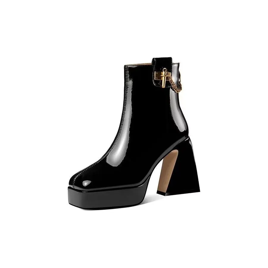 Elegant ZipSquare High Heel Boots