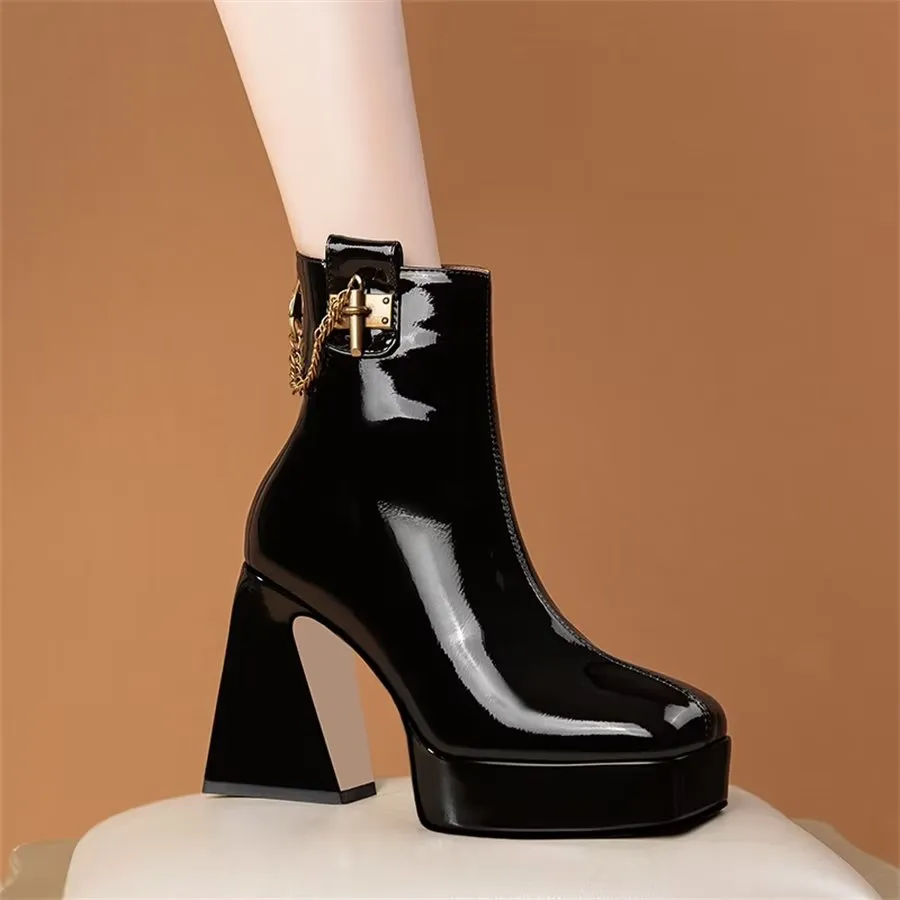 Elegant ZipSquare High Heel Boots