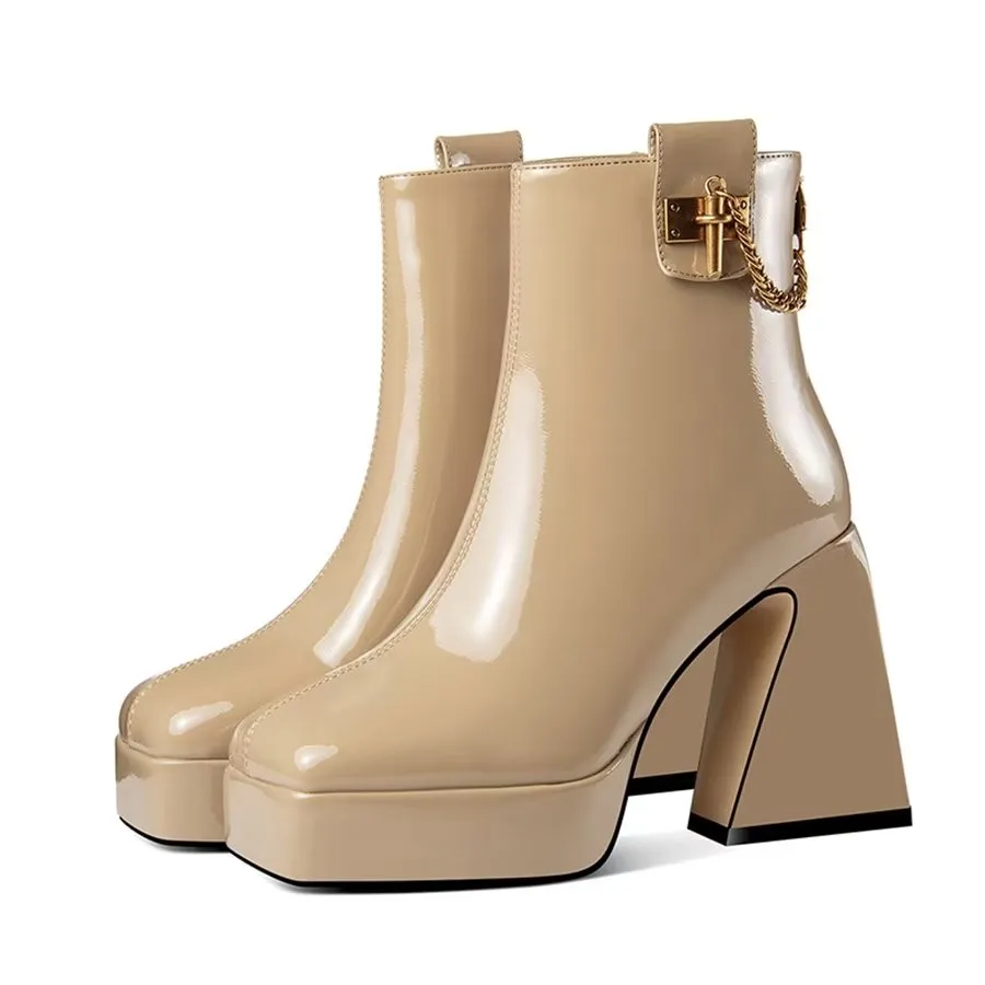 Elegant ZipSquare High Heel Boots