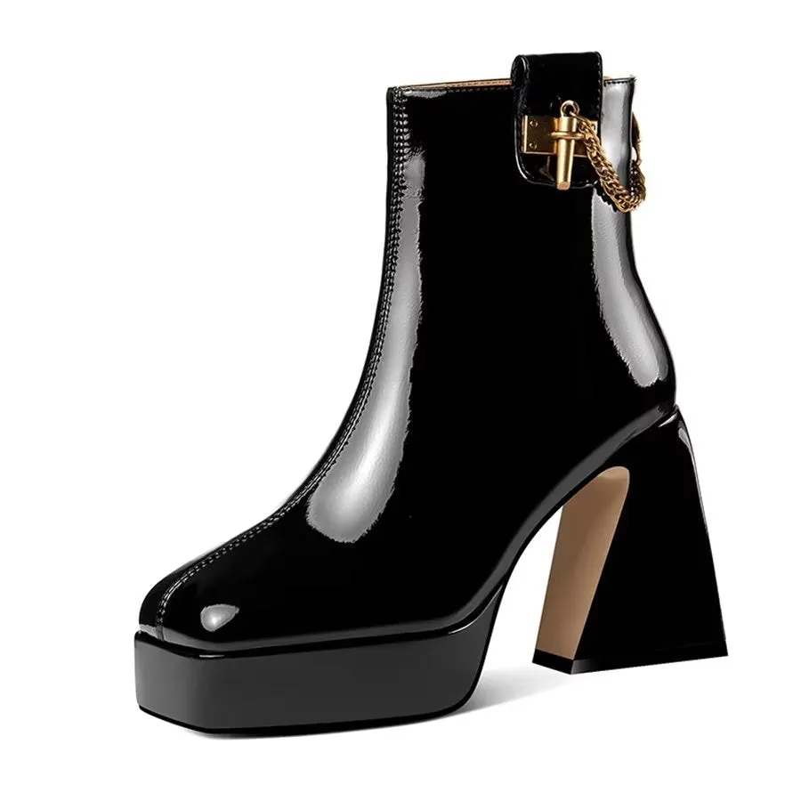 Elegant ZipSquare High Heel Boots