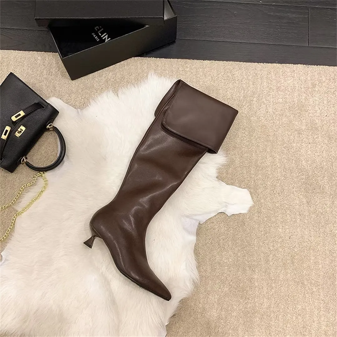 ElegantLeather Chic Pointed Toe Over-Knee Boots